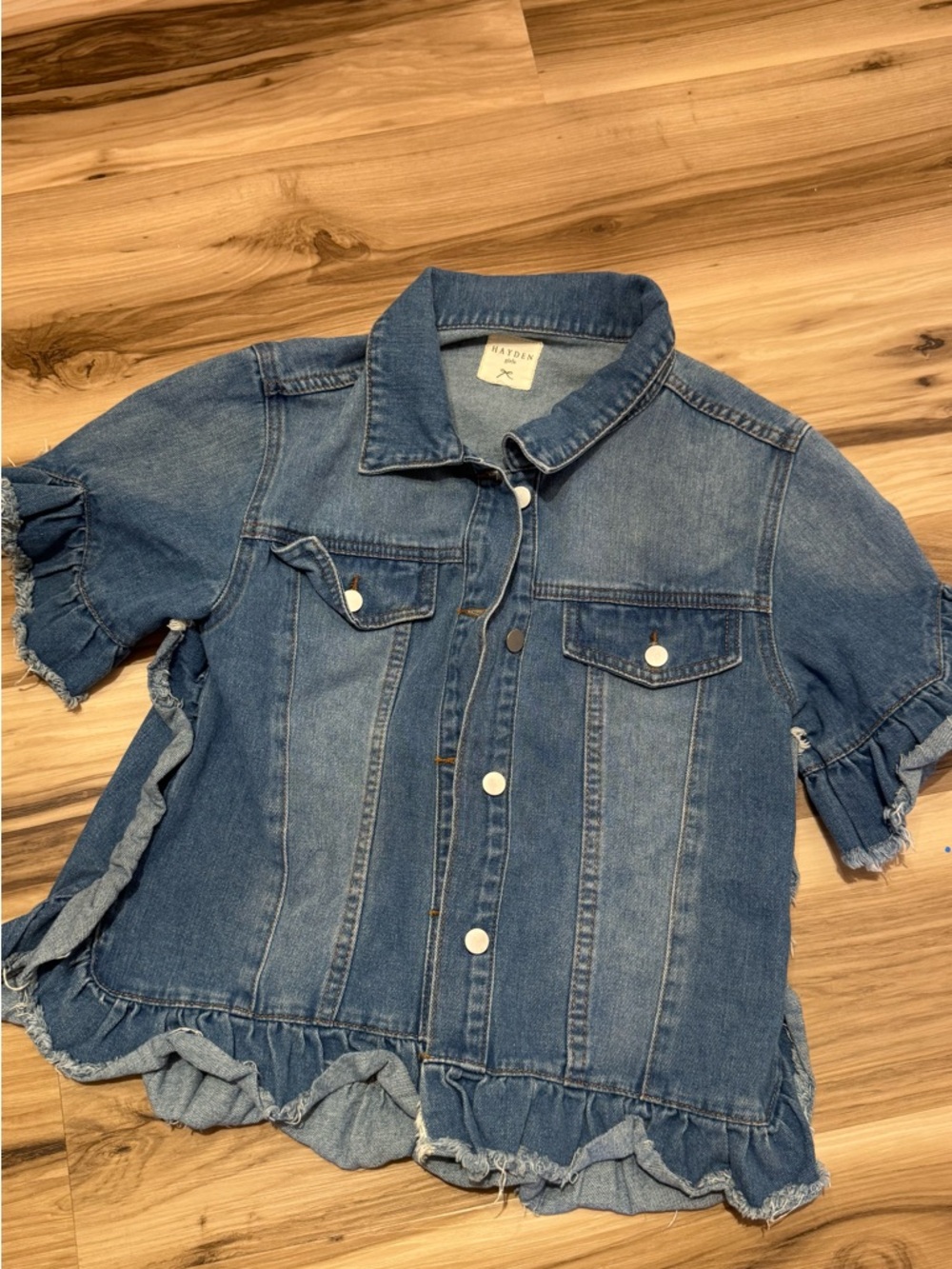 Hayden Girls Denim Ruffle-Trim Jean Jacket - Stone wash denim Blue XL
